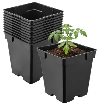 Produktbild von Garronda 10 Stück Kunststoff eckig mit Drainagelöchern Blumentopf für Garten (Schwarz, 11 x 11 x 12 cm (1L)) GD-KW-S