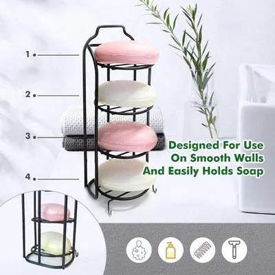 Image de Porte-savon en acier inoxydable à 4 étages (noir)