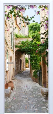 Immagine prodotto di Adesivo per porta in tessuto fiori di strada su una vecchia strada 530PD