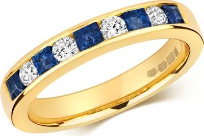 Produktbild von Raffinierter 9 Karat (375) Gold Halb Eternity Damen - Diamant Ring Brillant-Schliff 0.26 Karat HI - I1 mit Saphir, 54 (17.2); TRS292029KYRSN