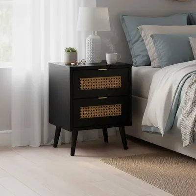 Immagine prodotto di Comodino 2 cassetti con frontali effetto vimini Vienna61A colore nero