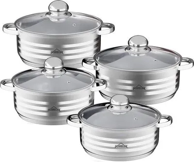 Produktbild von Edelstahl-Kochgeschirr-Set 8-teilig mit Glasdeckel