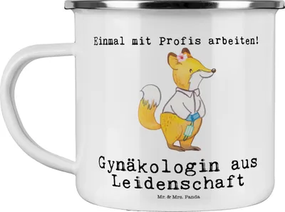 Produktbild von Mr. & Mrs. Panda Emaille Tasse Gynäkologin Leidenschaft - Weiß - Geschenk, Haferl, Pott, Lustig, Witzig, Beruf, becher, Frauenarzt nach Geburt, Spruch, Teetasse