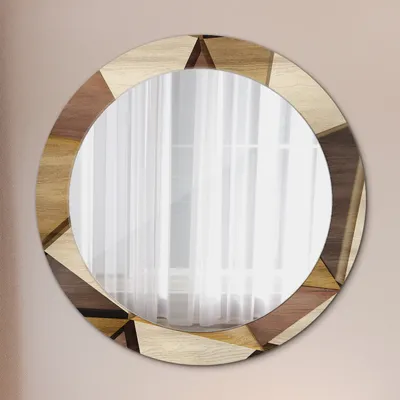 Produktbild von Wohnzimmer Spiegel - Mirror zum Wandspiegel Schlafzimmer – Schminkspiegel - Geometrisch Holz 3D - Runder: Ø70cm