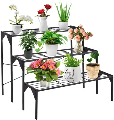 Produktbild von GOPLUS 3-stufiger Metall Pflanzenständer, Blumentreppe mit multifunktionalem Design, Strapazierfähiger Pflanzentreppe