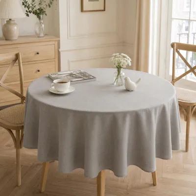 Obrázek produktu pro ProximaX kulatá ubrus, průměr 160 cm, světle šedá, vzhled lnu, vodoodpudivá, pratelná, oboustranná, ochrana jídelního stolu