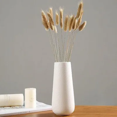 Image de Vase en céramique, blanc, grand, 28 cm de haut, idéal pour les fleurs séchées et les fleurs fraîches.