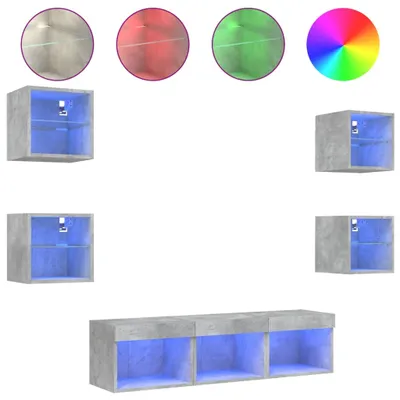 Produktbild von vidaXL 7-tlg. Wohnwand mit LED-Beleuchtung Betongrau Holzwerkstoff