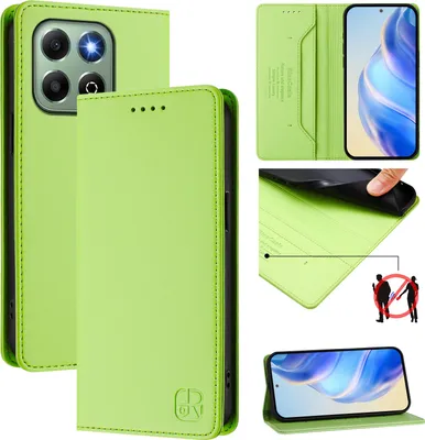 Obrázek produktu pro Kožené pouzdro pro Honor X6b/Honor X6a, flipové pouzdro s přihrádkami na karty, peněženkou a stojánkem Zelený