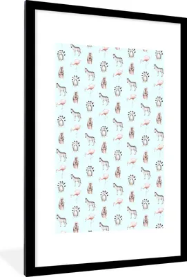 Produktbild von MuchoWow® MuchoWow® Gerahmtes Poster Tiere - Muster - Pastell 60x90 cm - Poster mit zchwarzem Bilderrahmen - Dekoration - Wandposter Wohnzimmer - Hochwertig