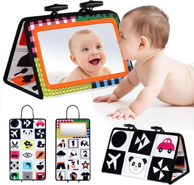 Productafbeelding van Vicloon Tummy Time Mirror - Baby Mirror Zwart en Wit Sensory Toys Tummy Time Activity Mirror