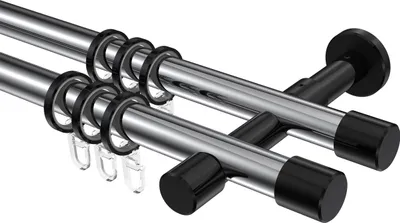 Produktbild von Interdeco Gardinenstange / Vorhangstange Chrom / Schwarz, Typ Prestige Santo (Kappe), 20 mm Ø 2-läufig, 260 cm