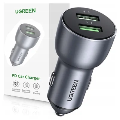 Produktbild von Ugreen Schnelles Autoladegerät 2X Usb 36W Q.charge Scp/Fcp/Afc Grau