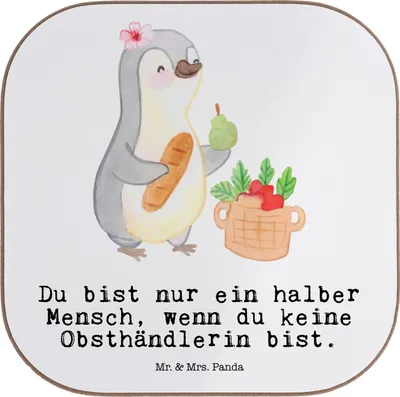 Produktbild von Mr. & Mrs. Panda Tischuntersetzer Obsthändlerin Herz - Weiß - Geschenk, Lustig, Witzig, Tischschoner, Spruch, Untersetzer für Gläser, Obstplantage, Obstverkäuferin
