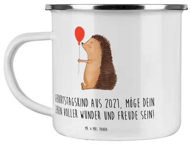 Produktbild von Mr. & Mrs. Panda Haferl 2021 Geburtstag - Weiß - Geschenk, Happy Birthday, Outdoor Tasse, Glückwunsch, becher emaille, Motivtasse, Teetasse, Alter, Geschenke, Kaffeepott