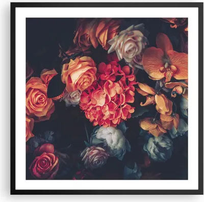 Produktbild von Gerahmtes Poster - Schwarzer Rahmen - Blumenstrauß Blumen Rosen - 60x60 cm - Wand Bild - Wanddeko - Wandbilder - Kunstposter - Wandposter - Bilderrahmen - Bilder - Kunstdruck - P2BAC60x60-5002