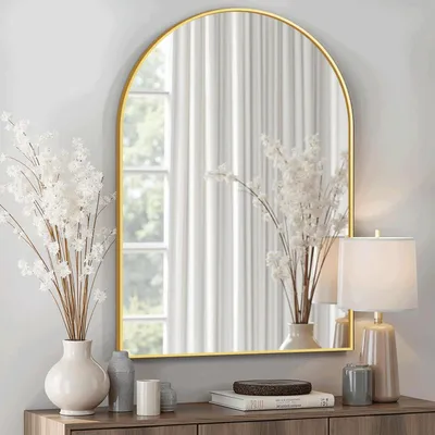 Immagine prodotto di Specchio da parete a forma di arco, 76,2 x 50,8 cm, cornice in metallo dorato