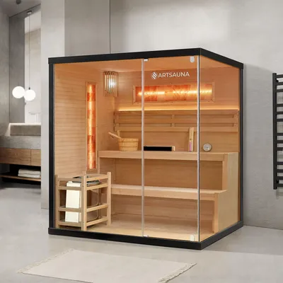 Produktbild von ARTSAUNA® Traditionelle Sauna Vantaa 175 - schwarz, Salzsteine, Hemlock Holz, 8 kW Saunaofen, Indoor Sauna 4 Personen, Komplett-Set