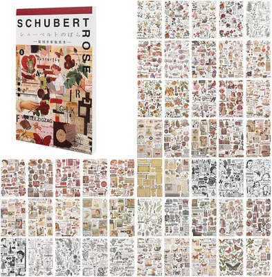 Obrázek produktu pro Sada samolepek Ephemera, 50 listů, více než 1000 vintage washi samolepek, vhodné pro scrapbooking