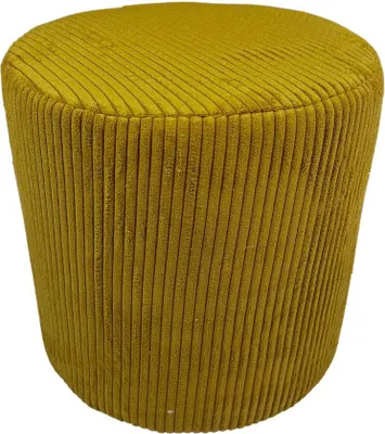 Zdjęcie produktu dla Pufa POSO sztruksowa 40x40 cm tapicerowana okrągła miekkie siedzisko do salonu podnóżek musztardowa
