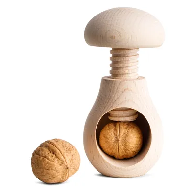 Produktbild von Creative Home Nussknacker Holz Pilzförmig | 10 x 6 cm | Unbemalt | mit Schraubmechanismus | Nussknack Pilz