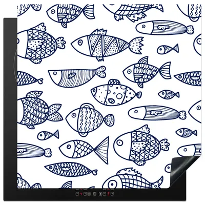 Produktbild von KitchenYeah© Herdabdeckplatte Fisch - Skandinavien - Muster , 78x78cm, Küche Deko, Glaskeramikkochfeld Herdabdeckung, Abdeckplatte fùr Kochfeld