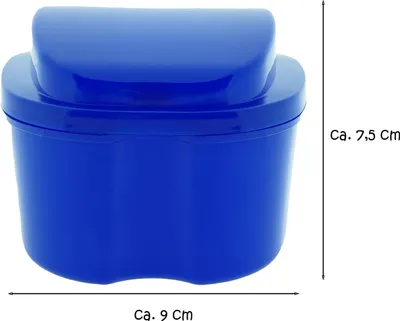 Produktbild von Reinigungsdose für Prothesen & Zahnspangen, 9 x 7,5 x 7,5 cm blau