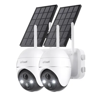 Image de 2 pièces 2K caméra de surveillance extérieure 5MP 360° PTZ caméra solaire 30M couleur vision de nuit PIR détection de mouvement Compatible Alexa 4DBi antenne WLAN