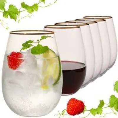 Produktbild von IMPERIAL Trinkgläser mit Goldrand 500ml – Trinkglas ohne Stiel aus Crystalline Glas 6er Set Serie "Goldrand" – bauchige Form