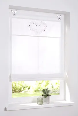 Obrázok produktu pre Azomor Elegantná biela záclona s romantickým vzorom srdiečok v rustikálnom štýle, 100 x 140 cm