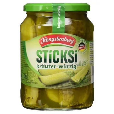 Image de Hengstenberg Sticksi herbes épicées cornichons en bocal 670g