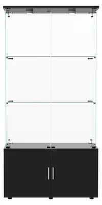 Zdjęcie produktu dla Szafka szklana - 78,5 x 35 x 164 cm - 3 półki z oświetleniem LED - dolna szafka z miejscem do przechowywania - do salonu - czarna