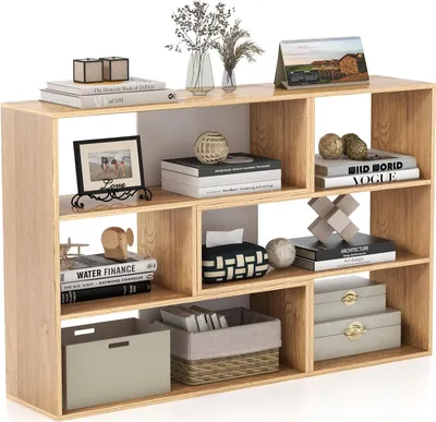Produktbild von GOPLUS 2er-Set Bücherregal, 3 Ebenen Würfelregal mit 6 Fächern, freistehendes Treppenregal aus Holz, Stufenregal Aufbewahrungsregal (Kombinierte)