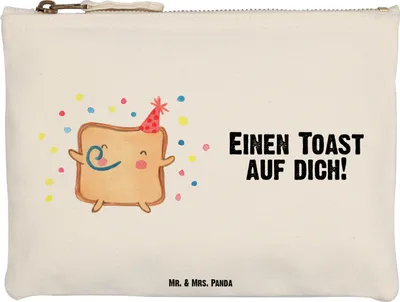 Produktbild von Mr. & Mrs. Panda Federtasche Toast Party Größe M - Weiß - Geschenk, Federmappe, Freund, für Freundin, Valentinstag, Hochzeitstag, Mitbringsel, Kosmetiktasche, Täschchen