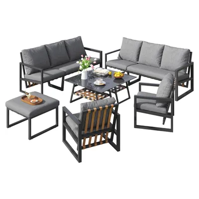 Produktbild von Gartenlounge-Set Gartenmöbel-Set für 8-9 Personenver zinkter Stahl PolyurethanSeil-Rückenlehne Terrassenmöbel Balkonmöbel wasserfest für Pool & Balkon