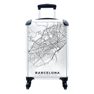 Produktbild von MuchoWow® Koffer Handgepäck Trolley Rollkoffer Kleine Reisekoffer mit 4 Rollen - Barcelona - Stadtplan - Karte - Schwarz und weiß - Cabin Size < 55x40x23 cm & 55x40x20 cm - Fotokoffer - Kabinenkoffer - Boardgepäck - Reise-Box - Reisekoffer - Reisegepäck - Koffer mit Bild - Trolley für Kinder