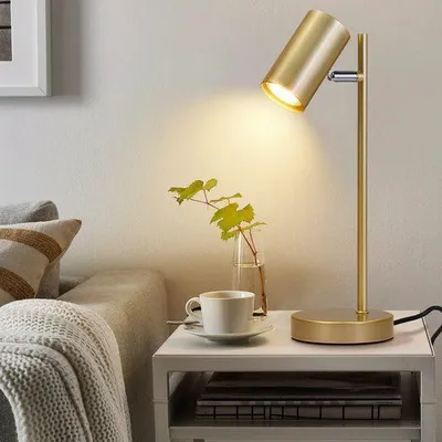Image de ZMH Lampe de chevet salon Lampe de table or - pivotante 350° GU10 Lampe de table or Chambre à coucher Lampe de nuit en métal Lampe de bureau avec interrupteur filaire pour table de nuit bureau étude