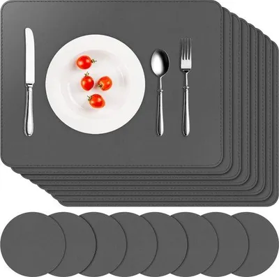 Produktbild von Famanu Tischsets wasserfest und doppelseitig - Antirutsch und waschbar - Grau - Set von 8