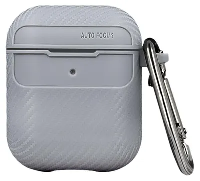 Immagine prodotto di Custodia in carbonio per cuffie compatibile con AirPods 2 con moschettone grigio