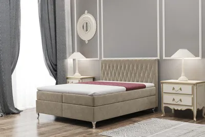 Produktbild von Boxspringbett Schlafzimmerbett ESME 140x200cm in Stoff Riviera Cappuccino