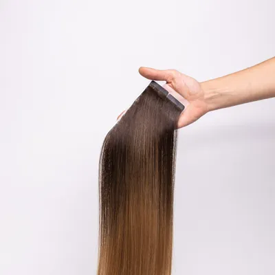 Image de Extensions adhésives chaarmant Ombre Cheveux naturels 55 cm 50 g – Extension de cheveux #2/12 Brun foncé/Brun clair