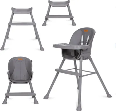 Produktbild von COIL Babystuhl 4-in-1, Essensstuhl, verstellbar, abnehmbares Tablett, rutschfest, 6 bis 36 Monate, 5-Punkt-Gurt, Hochstuhl, Hochstuhl für Baby, belastbar bis 15 kg/30 kg, grau