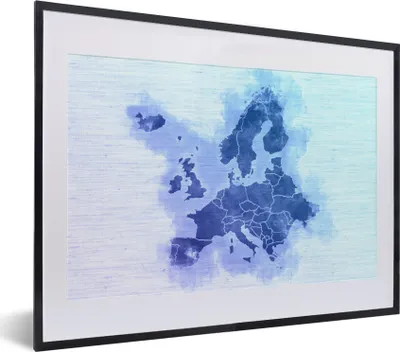 Produktbild von MuchoWow® MuchoWow® Gerahmtes Poster Europa - Karte - Blau 40x30 cm - Poster mit zchwarzem Bilderrahmen - Bilderrahmen - Poster im Rahmen