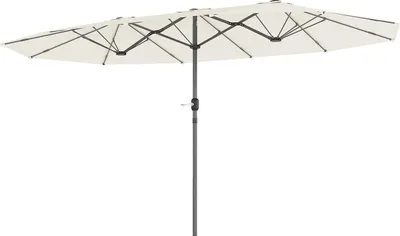 Zdjęcie produktu dla Podwójny parasol 436 x 260 cm, stalowy parasol chroniący przed promieniowaniem UV z korbą ręczną, owalny parasol balkonowy Parasol plażowy Wiatroszczelny stabilny parasol targowy Parasol korbowy Parasol na plażę Balkon Ogród Beżowy