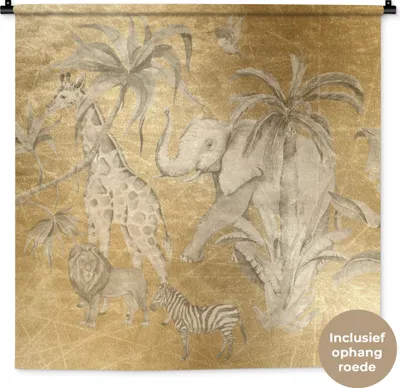 Produktbild von MuchoWow® Wandteppich Wandbehang Dschungel - Kinder - Gold - Tiere 90x90 cm Tapisserie Dekoration Wandtuch - Wandaufhänger
