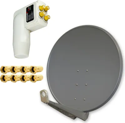 Produktbild von PremiumX DELUXE SAT Anlage für 4 Teilnehmer 100cm Satellitenantenne ALU Anthrazit mit Quad LNB inkl. 8x F-Stecker