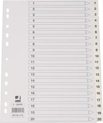 Produktbild von Zahlenregister - 1 - 20, PP, A4, 20 Blatt, weiß , 1 St.
