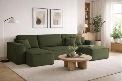 Produktbild von Kaiser Möbel Ecksofa mit schlaffunktion und bettkasten, Sofa U-form,Couch U-form BEST stoff Neve Olive