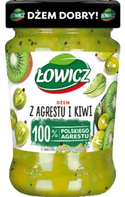 Zdjęcie produktu dla Łowicz Dżem z agrestu i kiwi o obniżonej zawartości cukrów 280 g