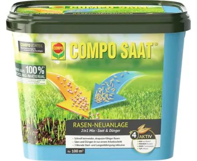 Produktbild von Rasensamen COMPO SAAT® Rasen - Neuanlage - 2 in 1 Mix, Samen und Dünger 2,2 kg für ca. 100 m²